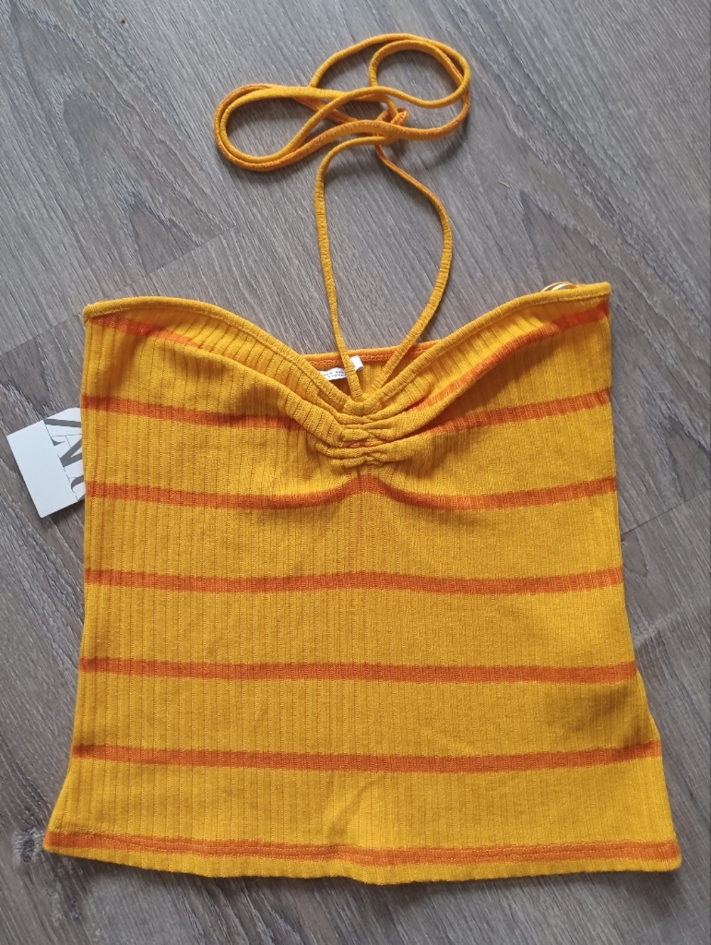 NWT Zara Striped Ruched Detail Tube Top with Neck Tie